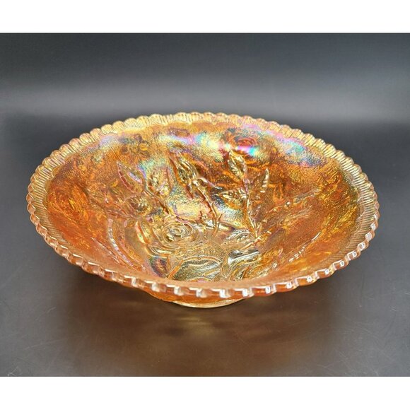Carnival Glass Bowl Marigold Orange Imperial Rose Round Iridescent JJ1548 - Picture 3 of 10